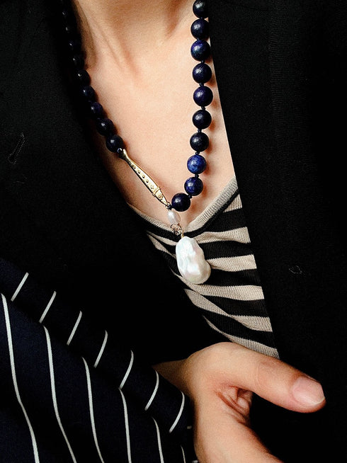 Golden Fish Gemstones Beaded Baroque Drop Necklace